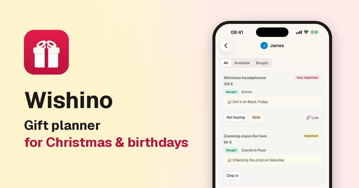 Wishino – family wish lists where nobody sees who's buying what (Cloudflare Workers + Expo, free)